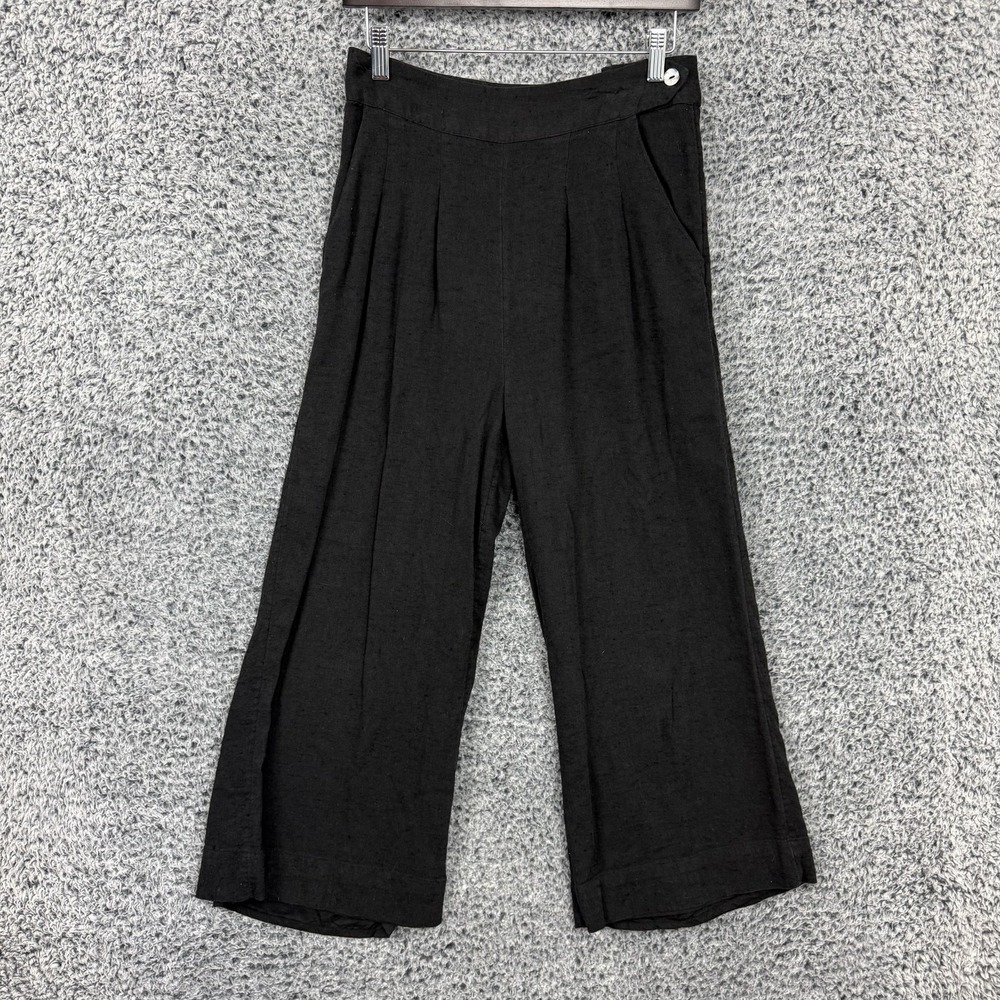 Free People Pants Womens Small Black Cropped Wide Leg Flare Pleated Coulette